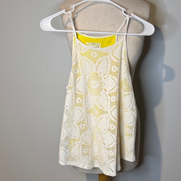 Anthropologie Tops - Anthropologie White and Yellow double layer Lace Top XS